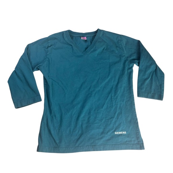 LAT Siemens Women's Teal Shirt 3/4 Sleeve V Neck T-Shirt Size Medium Logo